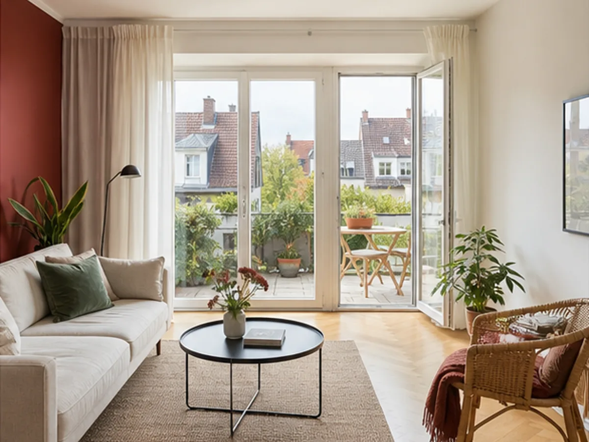 Heller Wohnraum mit Zugang zu einem Balkon